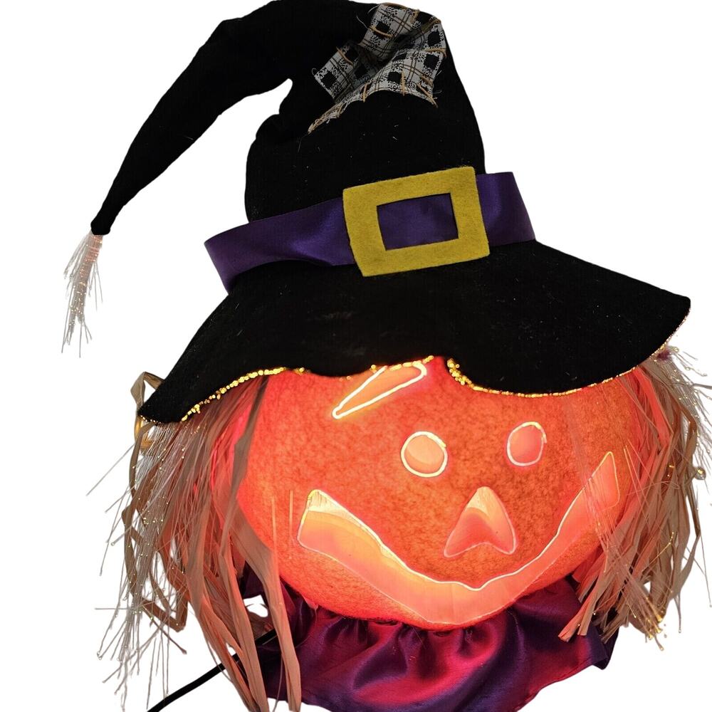 Pumpkin Witch Jack O Lantern Colored Fiber Optic Gemmy 2003 Vintage Halloween